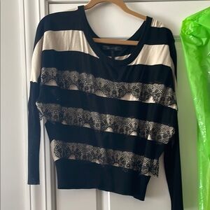 BCBGeneration Black and Cream Striped Women's Sweater